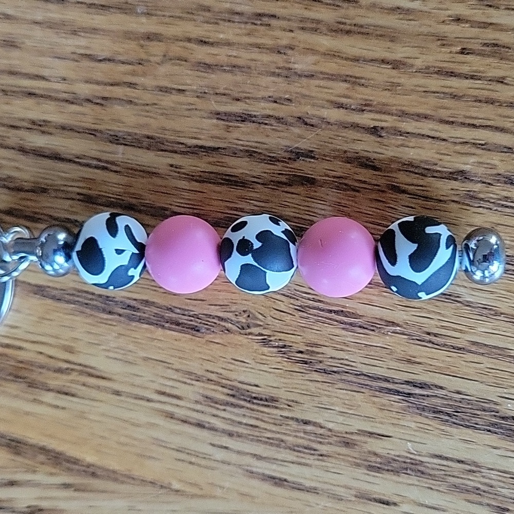 Pink & Cow Print Keychain Accessory - Picture 2 of 3